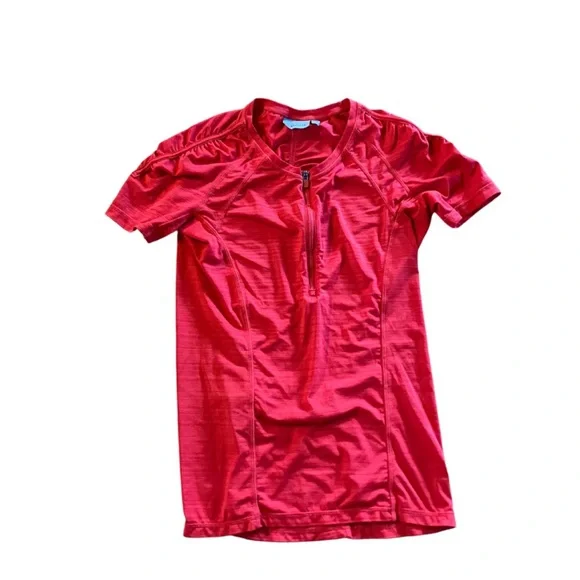 Athleta Red Running Short Sleeve Shirt 1/4 Zip Back Zipper Pocket Size S… - Picture 1 of 5